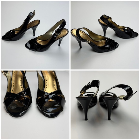 BCBGirls Women's Size 6.5 36.5 Black Patent Leather Slingback Peep Toe Dress - Picture 3 of 8